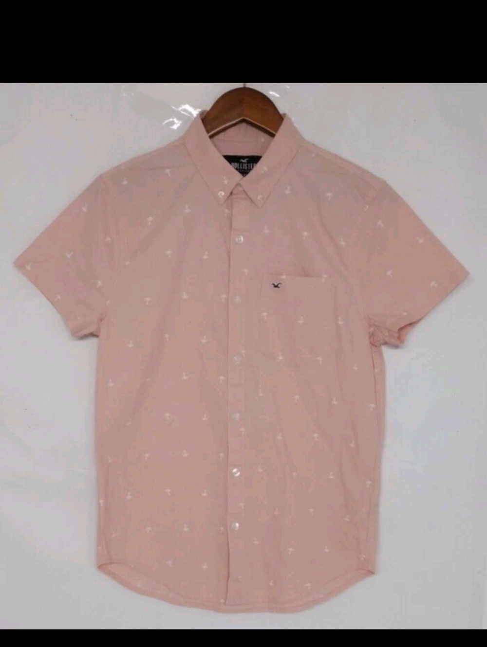 Hollister Size Large Epic Flex Men's Stretch Button Down Pink Palm Tree Shirt